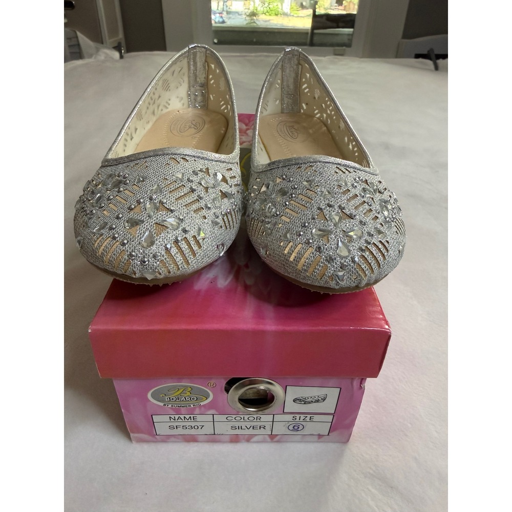 Bolaro by Summer Rio Womens Silver Rhinestone Laser Cut Ballet Flats SF5307 6 - Picture 8 of 9